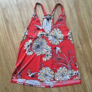 Orange-red floral v-neck sleeveless top | Express
